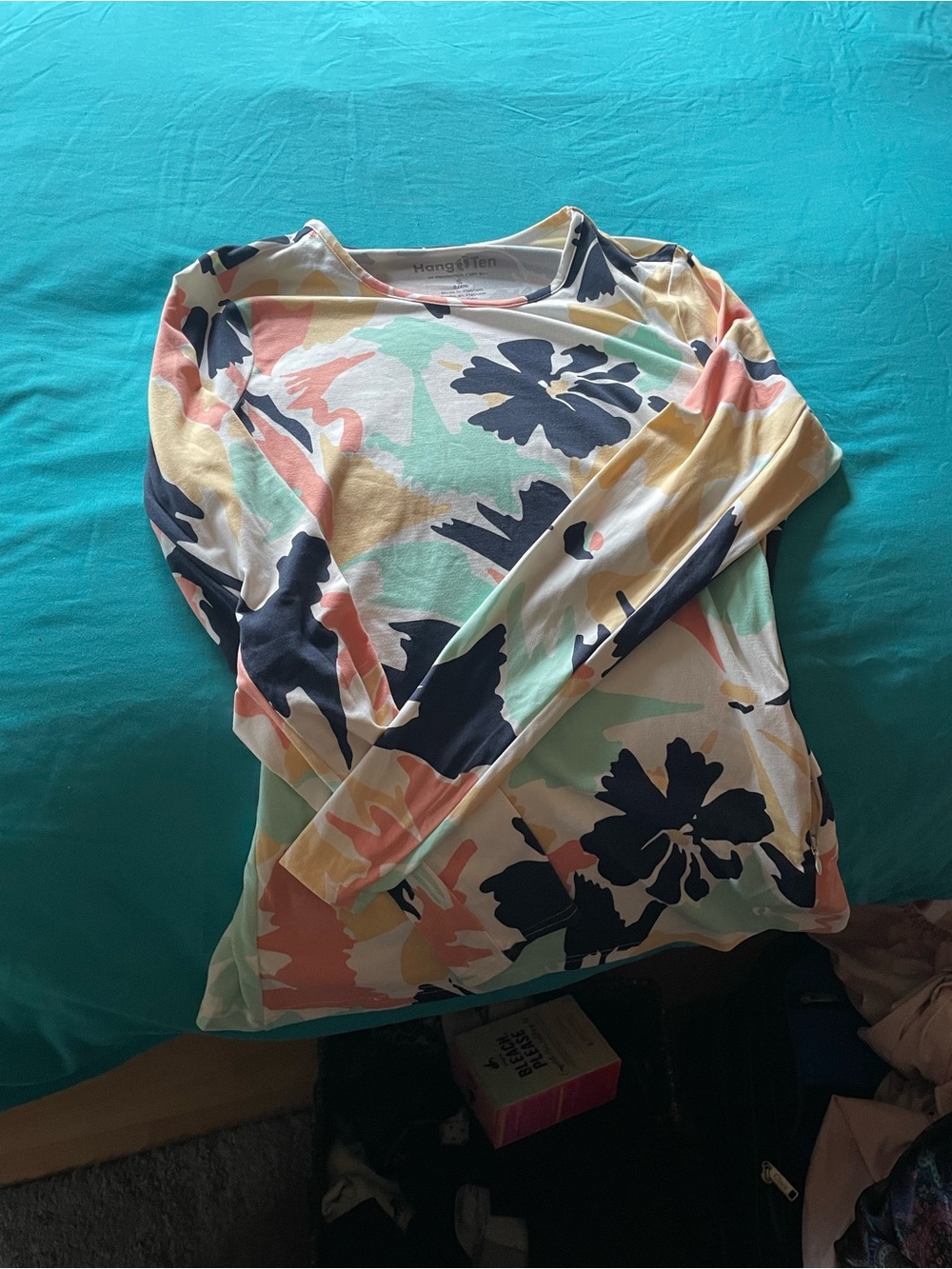 Hang Ten Floral Long-Sleeve Tee in Navy, Coral, Mint & Yellow